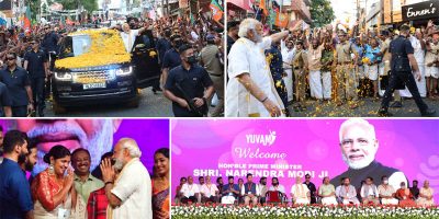 കേരളീയ വേഷത്തിൽ നരേന്ദ്ര മോദി; ആവേശമായി കൊച്ചിയിലെ റോഡ് ഷോ.